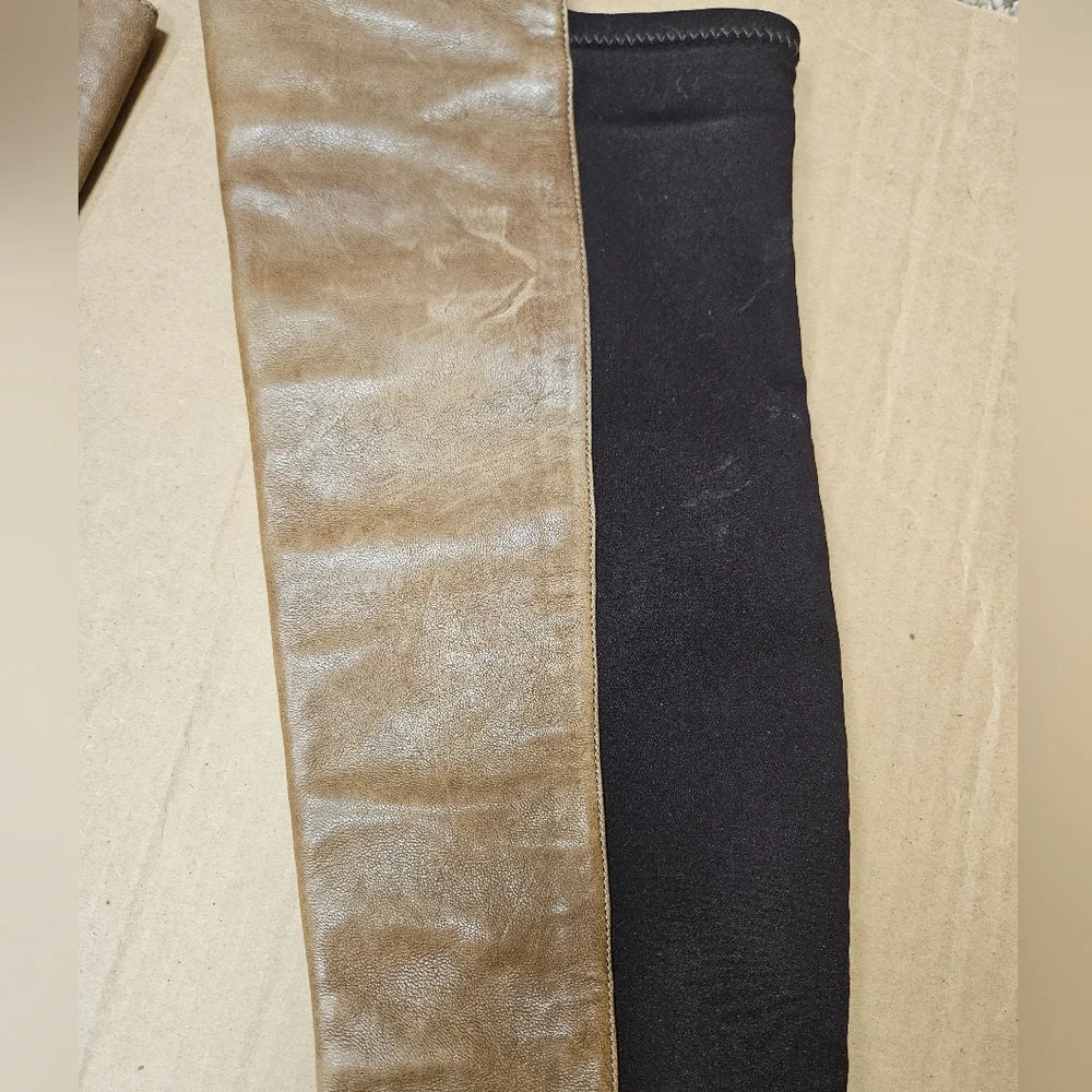 Stuart Weitzman 5050 Leather Over The Knee Wedge Boots Brown Tan
